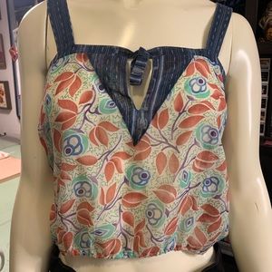Vintage 80s 90s Strings California Bohemian Floral Tank Crop Top